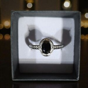Natural Black Spinel Ring And White Bronze
